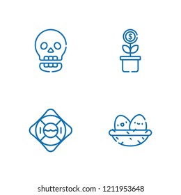 Collection of 4 life outline icons include icons such as growth, lifebuoy, skull