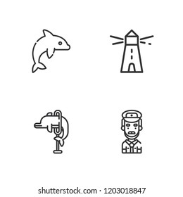 Collection of 4 lighthouse outline icons include icons such as lighthouse, dolphin