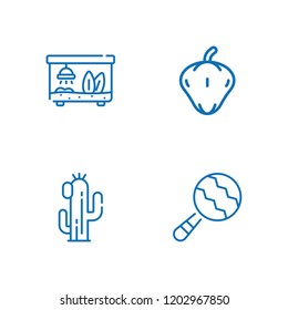 Collection of 4 mexico outline icons include icons such as maraca, terrarium, pepper