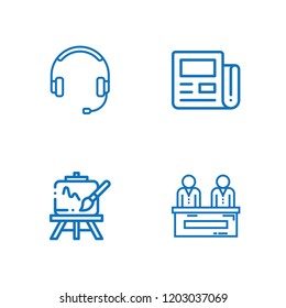 Collection of 4 microphone outline icons include icons such as headphones, newspaper, easel