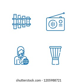 Collection of 4 microphone outline icons include icons such as radio, drum, xylophone