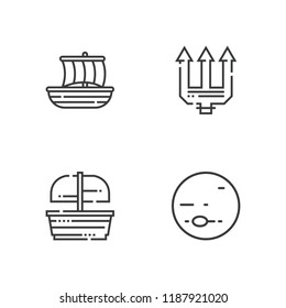 Collection of 4 myth outline icons include icons such as neptune, trireme