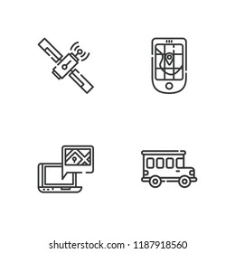 Collection of 4 navigation outline icons include icons such as bus, gps