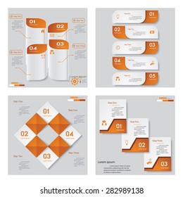 Collection of 4 orange color template/graphic or website layout. Vector Background. For your idea and presentation.