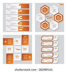 Collection of 4 orange color template/graphic or website layout. Vector Background. For your idea and presentation.