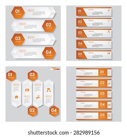 Collection of 4 orange color template/graphic or website layout. Vector Background. For your idea and presentation.