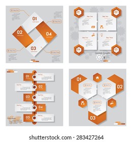 Collection of 4 orange color template/graphic or website layout. Vector Background. For your idea and presentation.