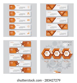 Collection of 4 orange color template/graphic or website layout. Vector Background. For your idea and presentation.