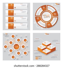 Collection of 4 orange color template/graphic or website layout. Vector Background. For your idea and presentation.