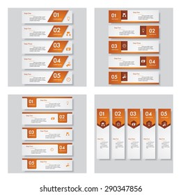 Collection of 4 orange color template/graphic or website layout. Vector Background. For your idea and presentation.