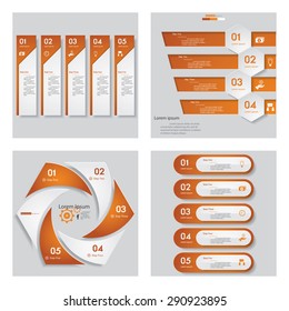 Collection of 4 orange color template/graphic or website layout. Vector Background. For your idea and presentation.