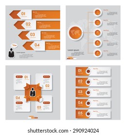 Collection of 4 orange color template/graphic or website layout. Vector Background. For your idea and presentation.