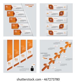 Collection of 4 orange color template/graphic or website layout. Vector Background. For your idea and presentation.