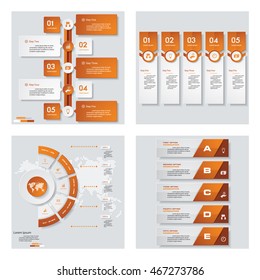 Collection of 4 orange color template/graphic or website layout. Vector Background. For your idea and presentation.