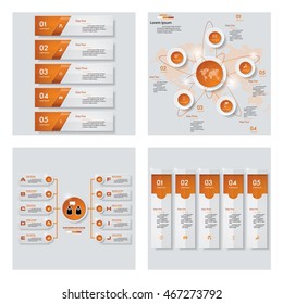 Collection of 4 orange color template/graphic or website layout. Vector Background. For your idea and presentation.