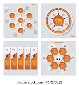 Collection of 4 orange color template/graphic or website layout. Vector Background. For your idea and presentation.