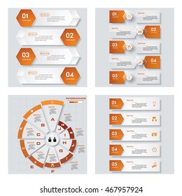 Collection of 4 orange color template/graphic or website layout. Vector Background. For your idea and presentation.