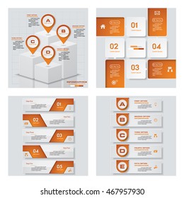 Collection of 4 orange color template/graphic or website layout. Vector Background. For your idea and presentation.