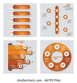 Collection of 4 orange color template/graphic or website layout. Vector Background. For your idea and presentation.