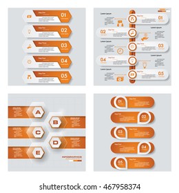 Collection of 4 orange color template/graphic or website layout. Vector Background. For your idea and presentation.