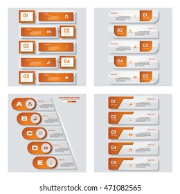 Collection of 4 orange color template/graphic or website layout. Vector Background. For your idea and presentation.