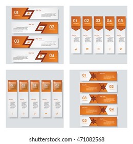Collection of 4 orange color template/graphic or website layout. Vector Background. For your idea and presentation.