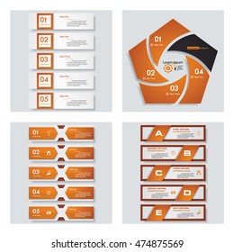Collection of 4 orange color template/graphic or website layout. Vector Background. For your idea and presentation.