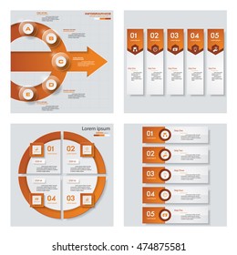 Collection of 4 orange color template/graphic or website layout. Vector Background. For your idea and presentation.