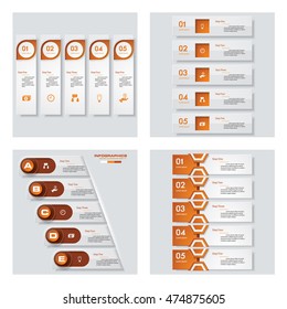 Collection of 4 orange color template/graphic or website layout. Vector Background. For your idea and presentation.