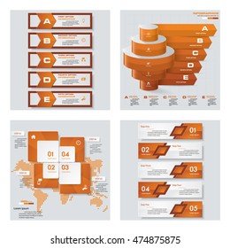 Collection of 4 orange color template/graphic or website layout. Vector Background. For your idea and presentation.