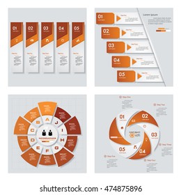 Collection of 4 orange color template/graphic or website layout. Vector Background. For your idea and presentation.