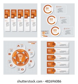 Collection of 4 orange color template/graphic or website layout. Vector Background. For your idea and presentation.