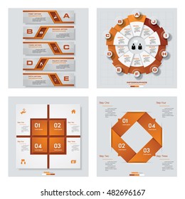 Collection of 4 orange color template/graphic or website layout. Vector Background. For your idea and presentation.