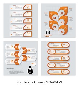 Collection of 4 orange color template/graphic or website layout. Vector Background. For your idea and presentation.