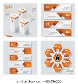 Collection of 4 orange color template/graphic or website layout. Vector Background. For your idea and presentation.