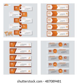 Collection of 4 orange color template/graphic or website layout. Vector Background. For your idea and presentation.