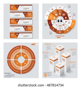 Collection of 4 orange color template/graphic or website layout. Vector Background. For your idea and presentation.