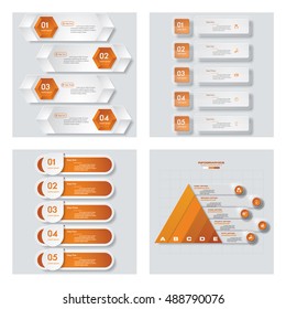 Collection of 4 orange color template/graphic or website layout. Vector Background. For your idea and presentation.