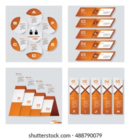Collection of 4 orange color template/graphic or website layout. Vector Background. For your idea and presentation.