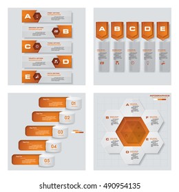Collection of 4 orange color template/graphic or website layout. Vector Background. For your idea and presentation.