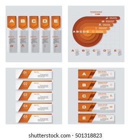 Collection of 4 orange color template/graphic or website layout. Vector Background. For your idea and presentation.