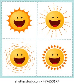 collection of 4 orange sun icons for summer season