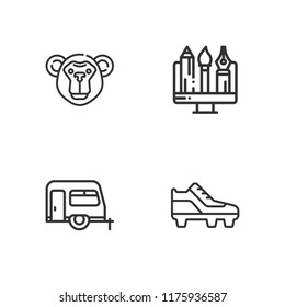 Collection of 4 collection outline icons include icons such as soccer shoe, trailer, monkey