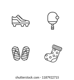 Collection of 4 pair outline icons include icons such as ping pong, soccer shoe, flip flop