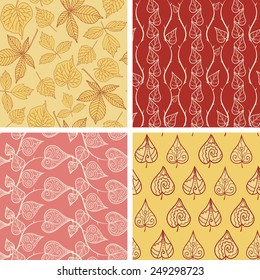 Collection of 4 patterns with lacy doodle leaves