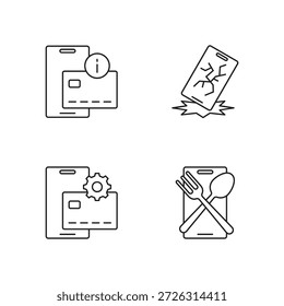 Colección de 4 iconos de pago, pantalla y línea de herramientas.