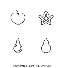 Collection of 4 peach outline icons include icons such as plum, pear