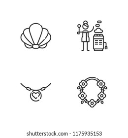 Collection of 4 pearl outline icons include icons such as necklace, seashell