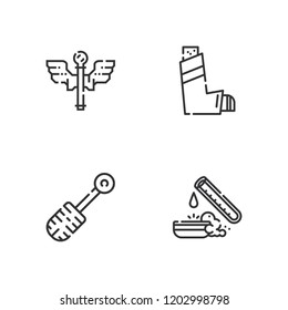 Collection of 4 pharmacist outline icons include icons such as test tube, inhaler