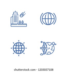 Collection of 4 planet outline icons include icons such as earth grid, global, meteorite